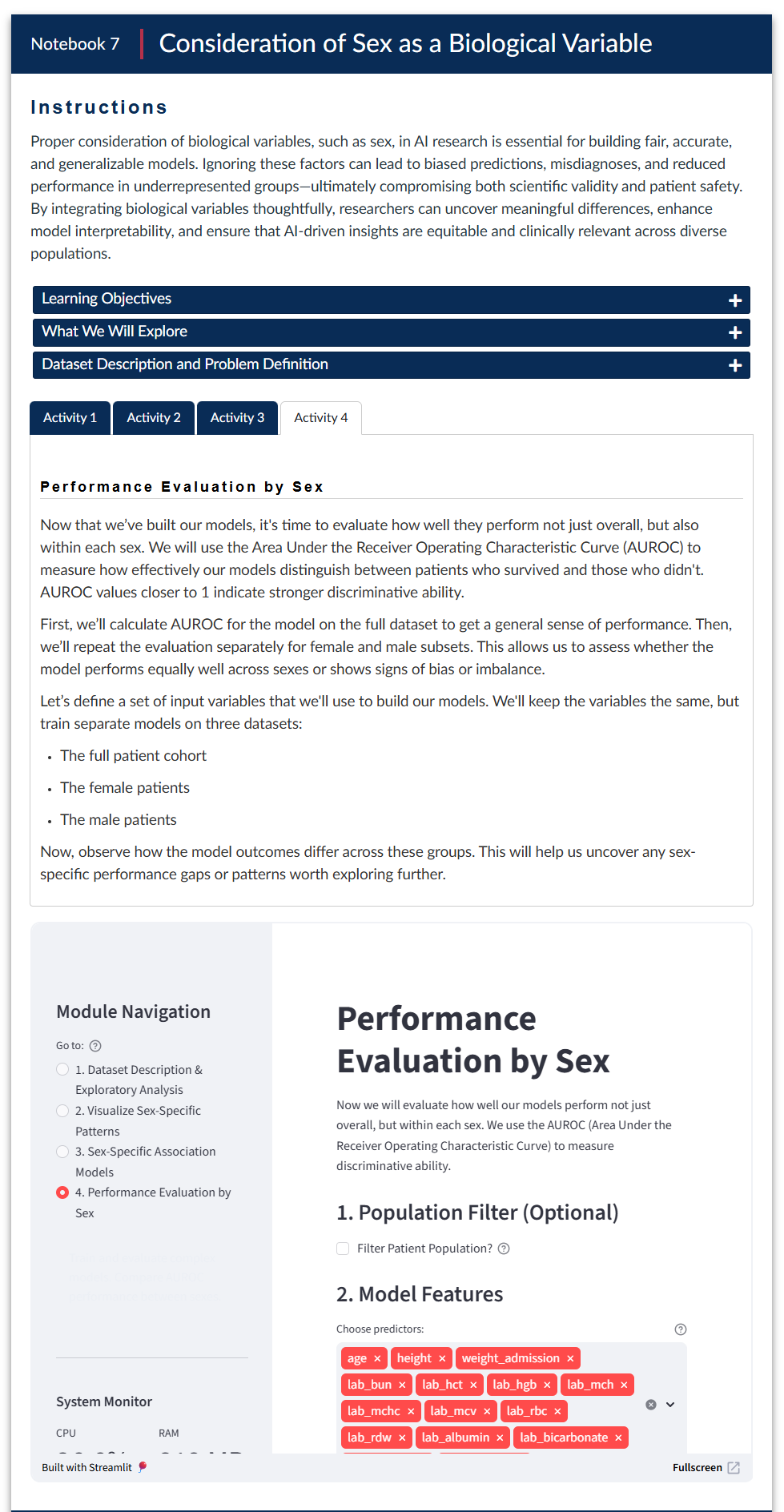 Performance Evaluation by Sex